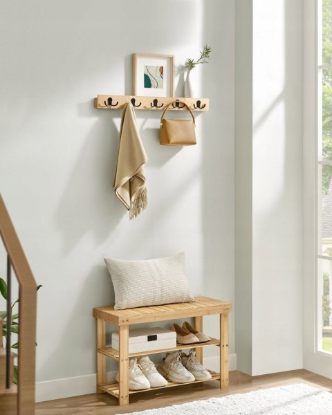 Szafka na buty z siedziskiem 70x45x29 cm bambusowy brąz i wieszak wiszący Szafka na buty z siedziskiem 70x45x29 cm bambusowy brąz i wieszak wiszący