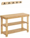 Szafka na buty z siedziskiem 70x45x29 cm bambusowy brąz i wieszak wiszący