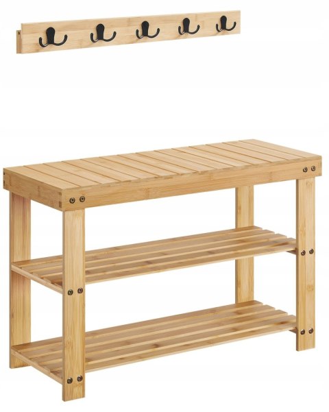 Szafka na buty z siedziskiem 70x45x29 cm bambusowy brąz i wieszak wiszący Szafka na buty z siedziskiem 70x45x29 cm bambusowy brąz i wieszak wiszący
