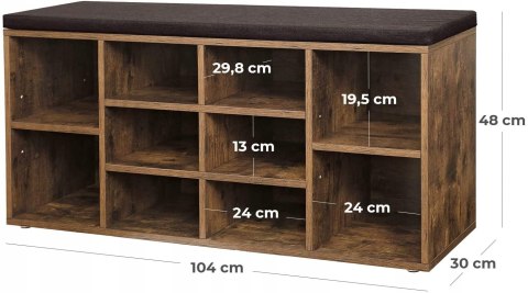 Szafka na buty z siedziskiem Vasagle 104 x 48 x 30 cm rustykalny brąz loft Szafka na buty z siedziskiem Vasagle 104 x 48 x 30 cm rustykalny brąz loft