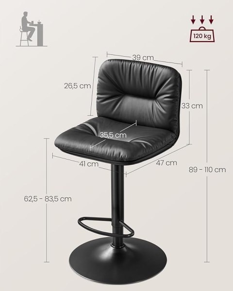 ZESTAW 2 HOKERÓW Songmics czarny 110 cm skóra sztuczna ZESTAW 2 HOKERÓW Songmics czarny 110 cm skóra sztuczna