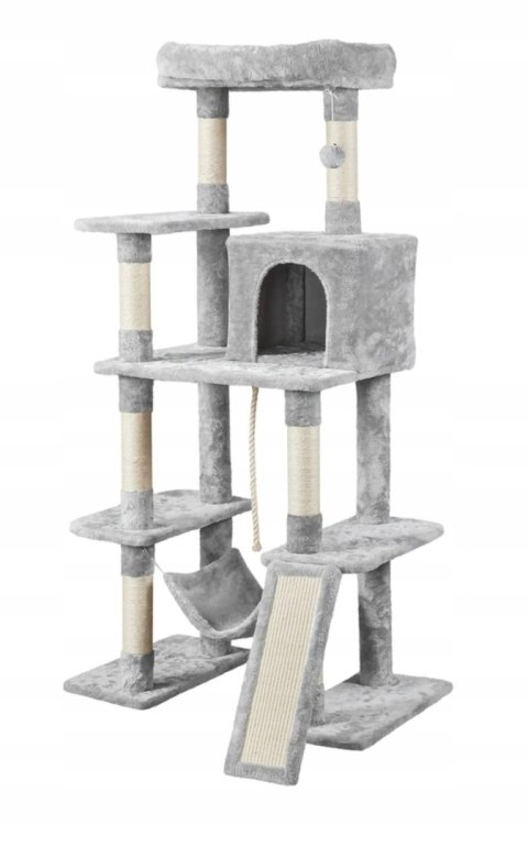 Drapak wieża domek dla kota jasny szary wysoki Yaheetech 159 cm