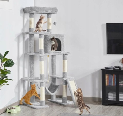 Drapak wieża domek dla kota jasny szary wysoki Yaheetech 159 cm