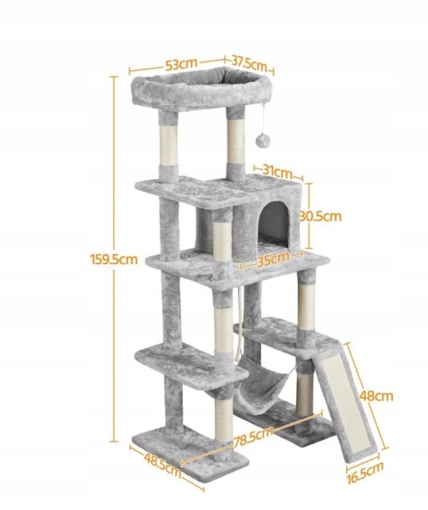 Drapak wieża domek dla kota jasny szary wysoki Yaheetech 159 cm