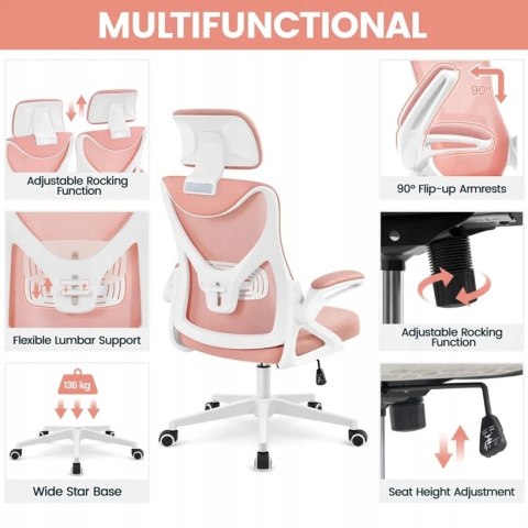 FOTEL OBROTOWY wentylowany Yaheetech różowy/biały