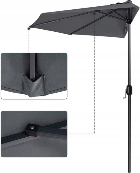 PARASOL OGRODOWY DUŻY SKŁADANY REGULOWANY 270CM PRZYLEGŁY DO ŚCIANY szary PARASOL OGRODOWY DUŻY SKŁADANY REGULOWANY 270CM PRZYLEGŁY DO ŚCIANY szary