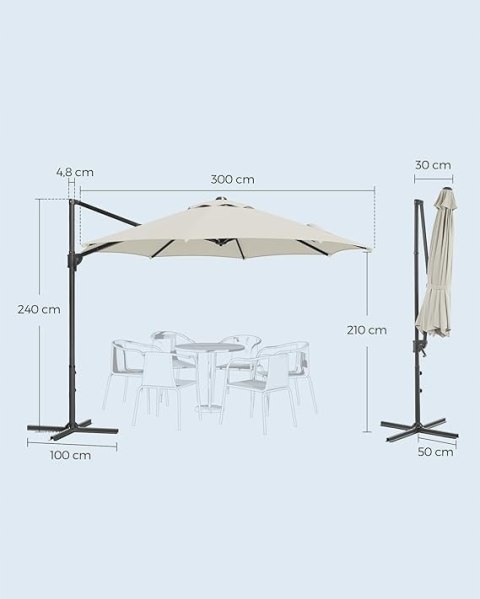 Parasol ogrodowy tarasowy wysięgnik z korbą 3m kermowy UPF 50+ Parasol ogrodowy tarasowy wysięgnik z korbą 3m kermowy UPF 50+
