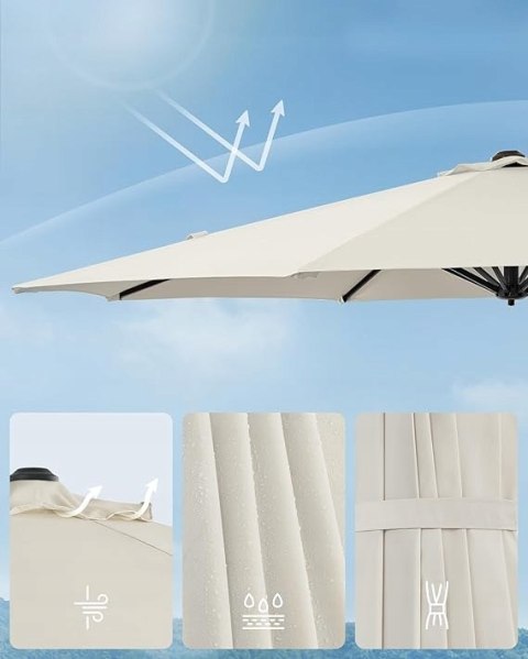 Parasol ogrodowy tarasowy wysięgnik z korbą 3m kermowy UPF 50+ Parasol ogrodowy tarasowy wysięgnik z korbą 3m kermowy UPF 50+