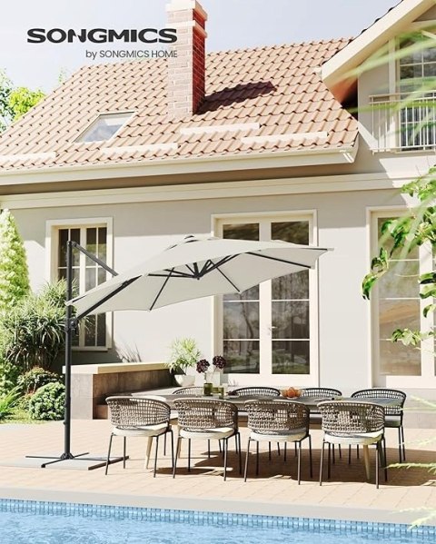 Parasol ogrodowy tarasowy wysięgnik z korbą 3m kermowy UPF 50+ Parasol ogrodowy tarasowy wysięgnik z korbą 3m kermowy UPF 50+