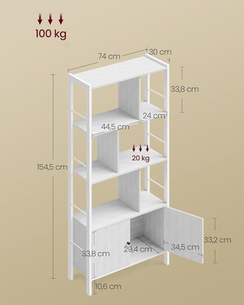 REGAŁ z otwartymi półkami 74 cm x 154,5 cm x 30 cm biały OUTLET REGAŁ z otwartymi półkami 74 cm x 154,5 cm x 30 cm biały OUTLET