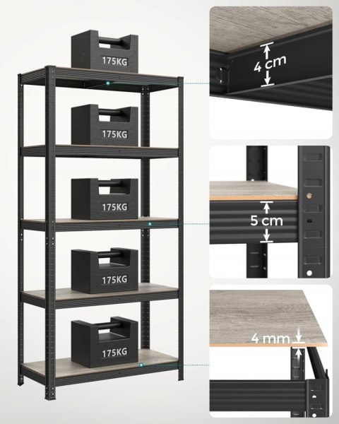 Regał magazynowy garażowy 90,1 x 180 x 40 cm czarny i odcienie szarości Regał magazynowy garażowy 90,1 x 180 x 40 cm czarny i odcienie szarości