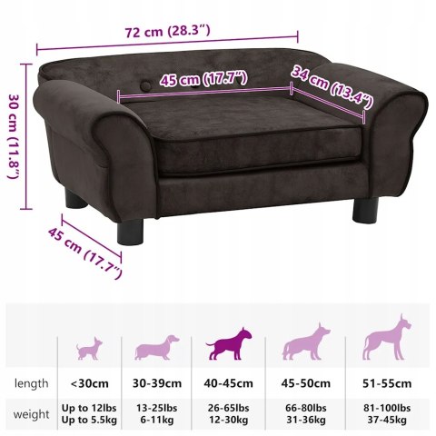 KANAPA SOFA DLA PSA glamour VidaXL brązowa 72x45x30 cm KANAPA SOFA DLA PSA glamour VidaXL brązowa 72x45x30 cm