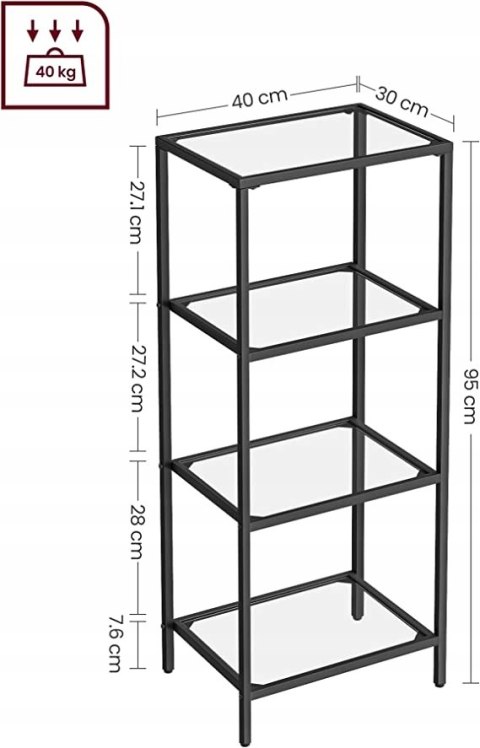 Regał Songmics VASAGLE 40 cm x 95 cm x 30 cm czarny METAL SZKŁO Regał Songmics VASAGLE 40 cm x 95 cm x 30 cm czarny METAL SZKŁO