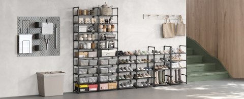 SZAFKA NA BUTY REGAŁ MODUŁOWY 45x173x28 cm CZARNY SZAFKA NA BUTY REGAŁ MODUŁOWY 45x173x28 cm CZARNY