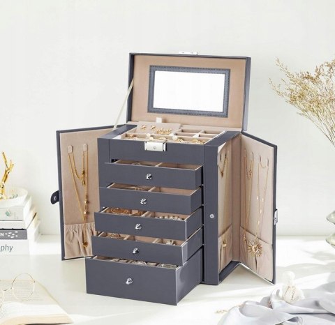 SZKATUŁKA NA BIŻUTERIE Z LUSTERKIEM SZUFLADKAMI XL SZKATUŁKA NA BIŻUTERIE Z LUSTERKIEM SZUFLADKAMI XL