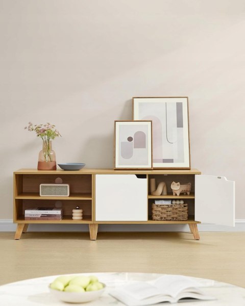 Szafka RTV stojąca Vasagle 140x50x40 cm kolor naturalny dąb kremowa biel Szafka RTV stojąca Vasagle 140x50x40 cm kolor naturalny dąb kremowa biel