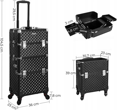 Walizka kosmetyczna mobilna kuferek organizer czarny 36 x 23 x 75 cm Walizka kosmetyczna mobilna kuferek organizer czarny 36 x 23 x 75 cm