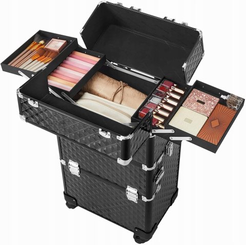 Walizka kosmetyczna mobilna kuferek organizer czarny 36 x 23 x 75 cm Walizka kosmetyczna mobilna kuferek organizer czarny 36 x 23 x 75 cm