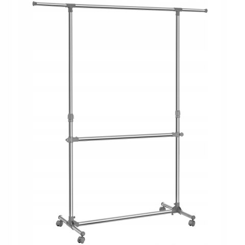 Wysoki Wieszak SZARO SREBRNY na ubrania rama regulacja wysokości 198cm max Wysoki Wieszak SZARO SREBRNY na ubrania rama regulacja wysokości 198cm max
