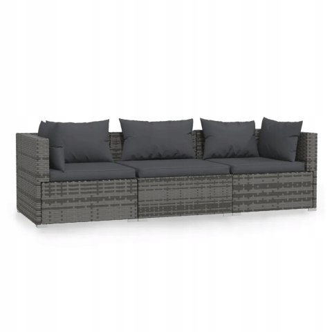 3-OSOBOWA SOFA OGRODOWA z poduszkami polirattan VidaXL ogród i taras szary 3-OSOBOWA SOFA OGRODOWA z poduszkami polirattan VidaXL ogród i taras szary