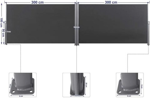 Markiza Wysuwana boczna ciemnoszara antracyt 180 x 600 cm Markiza Wysuwana boczna ciemnoszara antracyt 180 x 600 cm