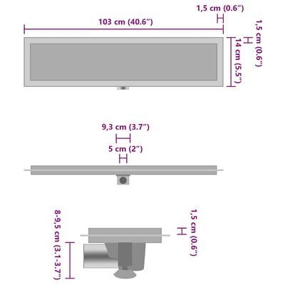 ODPŁYW LINIOWY łazienkowy, vidaXL 103 cm ODPŁYW LINIOWY łazienkowy, vidaXL 103 cm