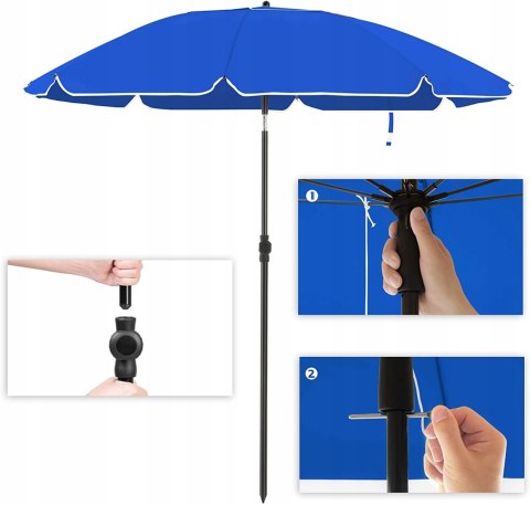 PARASOL OGRODOWY PLAŻOWY tarasowy klasyczny NIEBIESKI SKŁADANY 200 CM PARASOL OGRODOWY PLAŻOWY tarasowy klasyczny NIEBIESKI SKŁADANY 200 CM