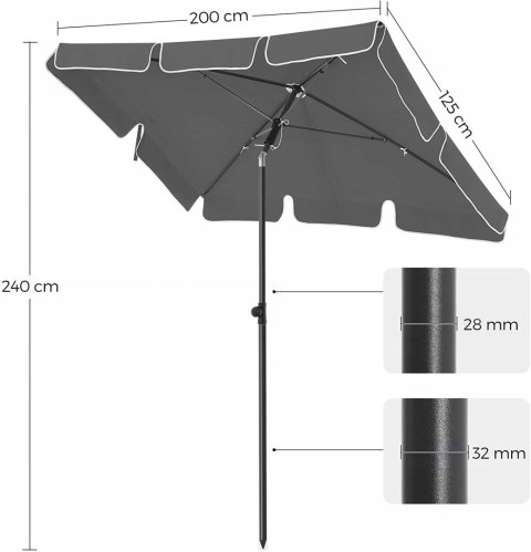 PARASOL OGRODOWY PROSTOKĄTNY SZARY DUŻY 200X125 PARASOL OGRODOWY PROSTOKĄTNY SZARY DUŻY 200X125