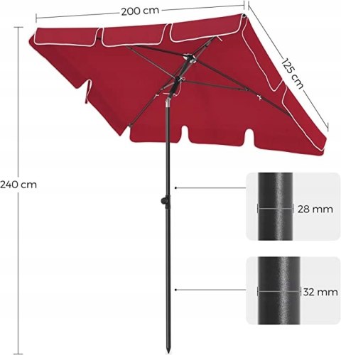 PARASOL plażowy OGRODOWY tarasowy 200 X 240 CM KWADRAT CZERWONY PARASOL plażowy OGRODOWY tarasowy 200 X 240 CM KWADRAT CZERWONY