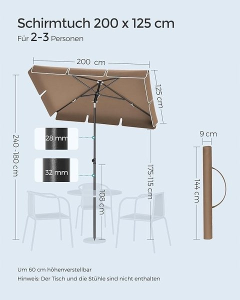 Parasol Plażowy 200cm Brązowy Prostokątny Ochrona UV Ogrodowy tarasowy Parasol Plażowy 200cm Brązowy Prostokątny Ochrona UV Ogrodowy tarasowy