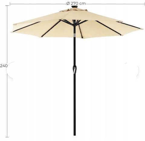 Parasol TARASOWY OGRODOWY przeciwsłoneczny 270 cm z oświetleniem LED BEŻ Parasol TARASOWY OGRODOWY przeciwsłoneczny 270 cm z oświetleniem LED BEŻ