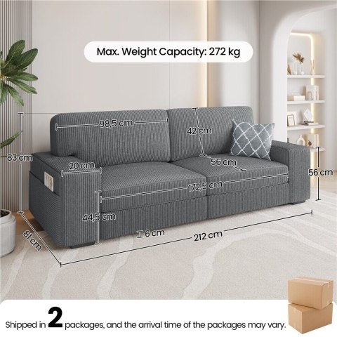 Sofa kanapa 3-osobowa szara miękka podłokietniki yaheetech 212 x 81 x 83cm Sofa kanapa 3-osobowa szara miękka podłokietniki yaheetech 212 x 81 x 83cm