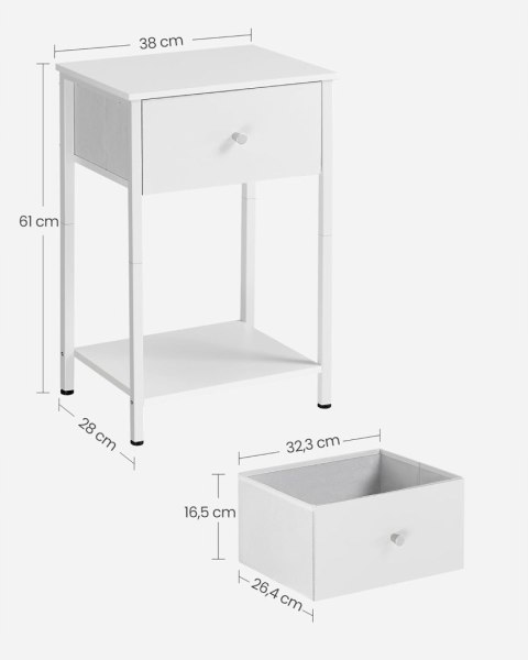 Stolik nocny z szufladą z tkaniny 60cm Szafka nocna Vasagle biała