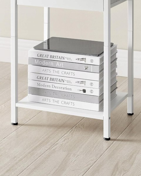 Stolik nocny z szufladą z tkaniny 60cm Szafka nocna Vasagle biała