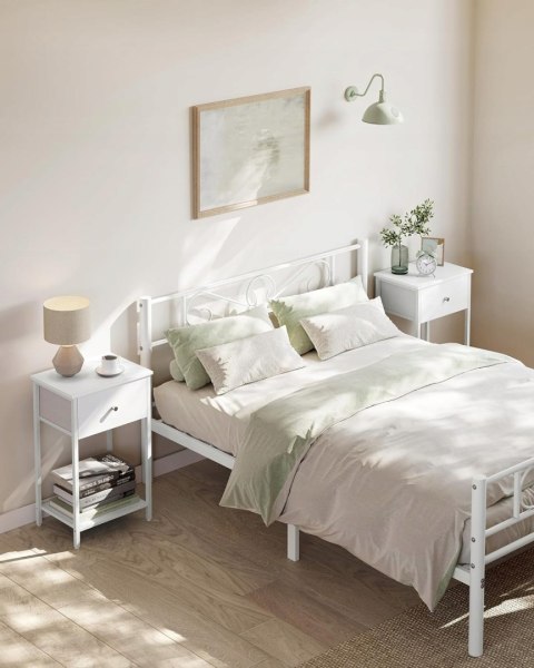 Stolik nocny z szufladą z tkaniny 60cm Szafka nocna Vasagle biała