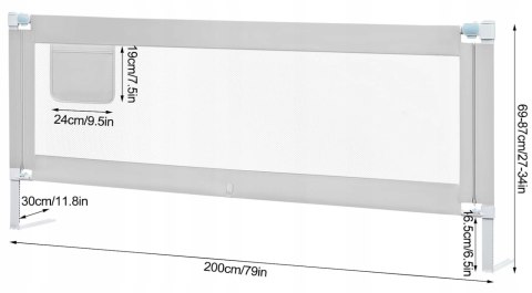 Barierka ochronna do łóżeczka dziecięcego Woltu szara 200 x 87 cm Barierka ochronna do łóżeczka dziecięcego Woltu szara 200 x 87 cm