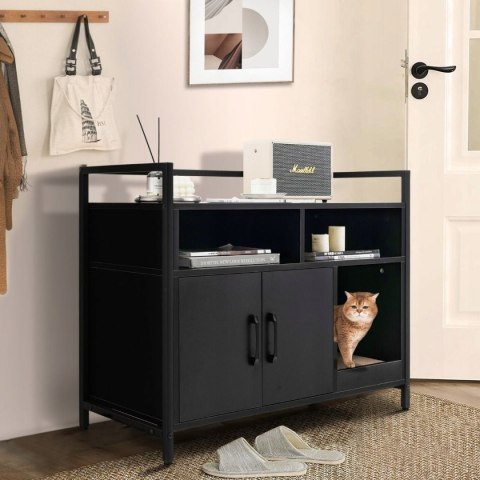 Komoda 2 w 1 Domek dla kota z drapakiem czarna 89 x 45 x 74,5 cm Komoda 2 w 1 Domek dla kota z drapakiem czarna 89 x 45 x 74,5 cm