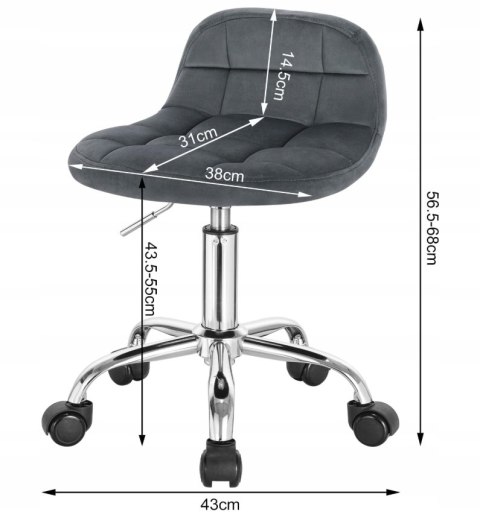 Krzesło biurowe na kółkach SZARE AKSAMIT PIKOWANE