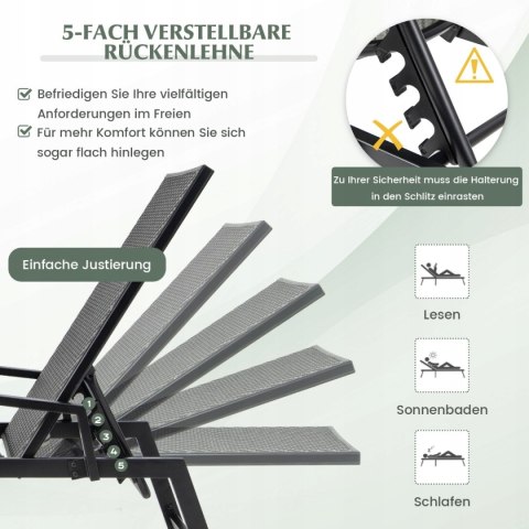Leżak tarasowy ogrodowy rattan PE brązowy costway do 150 kg 193 x 59 cm Leżak tarasowy ogrodowy rattan PE brązowy costway do 150 kg 193 x 59 cm