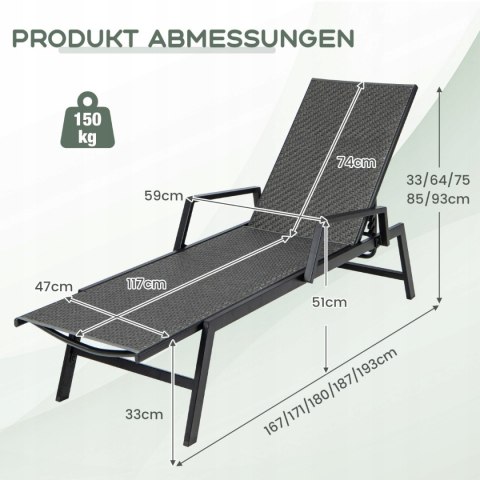 Leżak tarasowy ogrodowy rattan PE brązowy costway do 150 kg 193 x 59 cm Leżak tarasowy ogrodowy rattan PE brązowy costway do 150 kg 193 x 59 cm