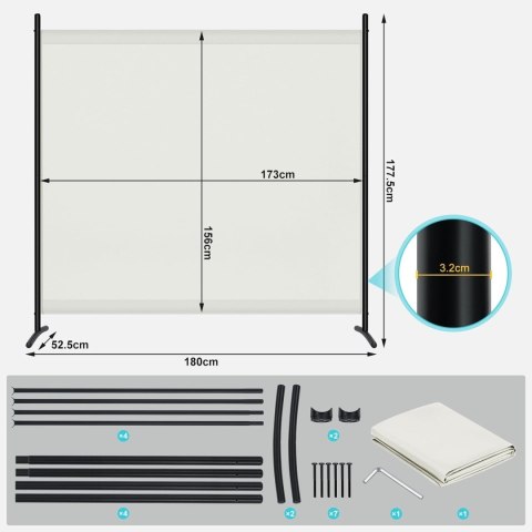 Parawan ekran prywatności kremowy 1-częściowy powłoka PA 180 x 177 cm