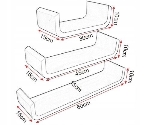 Półka ścienna plywająca zestaw 3 sztuk płyta MDF Woltu 60 x 15 cm biały Półka ścienna plywająca zestaw 3 sztuk płyta MDF Woltu 60 x 15 cm biały