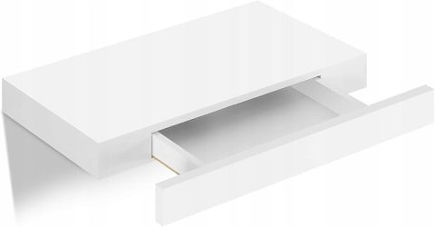 Półka wisząca ścienna płyta MDF Woltu 40 x 5 cm biały z szufladą Półka wisząca ścienna płyta MDF Woltu 40 x 5 cm biały z szufladą