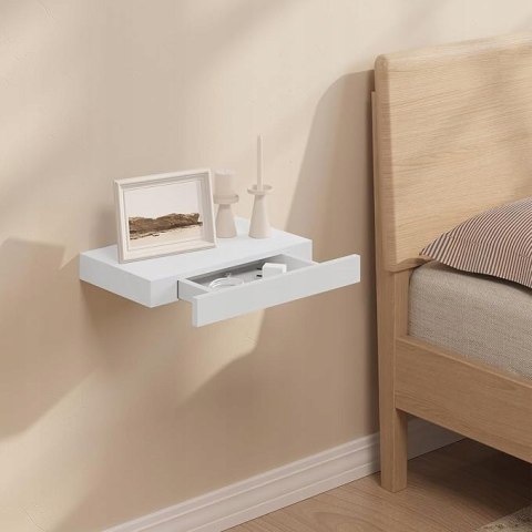 Półka wisząca ścienna płyta MDF Woltu 40 x 5 cm biały z szufladą Półka wisząca ścienna płyta MDF Woltu 40 x 5 cm biały z szufladą