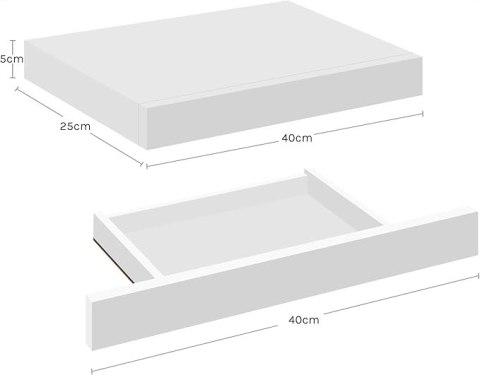 Półka wisząca ścienna płyta MDF Woltu 40 x 5 cm biały z szufladą Półka wisząca ścienna płyta MDF Woltu 40 x 5 cm biały z szufladą