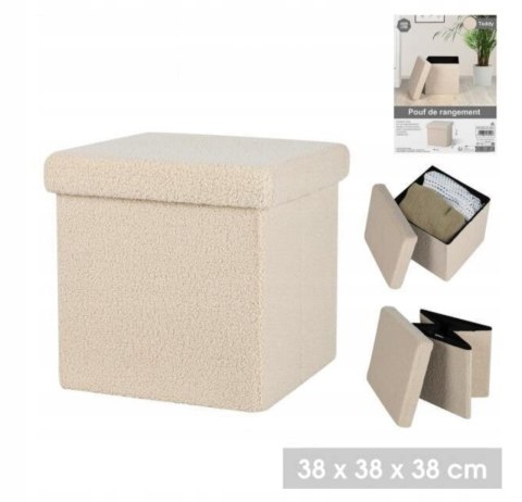 Pufa ze schowkiem miękka Teddy Box beż 38 x 38 cm Pufa ze schowkiem miękka Teddy Box beż 38 x 38 cm