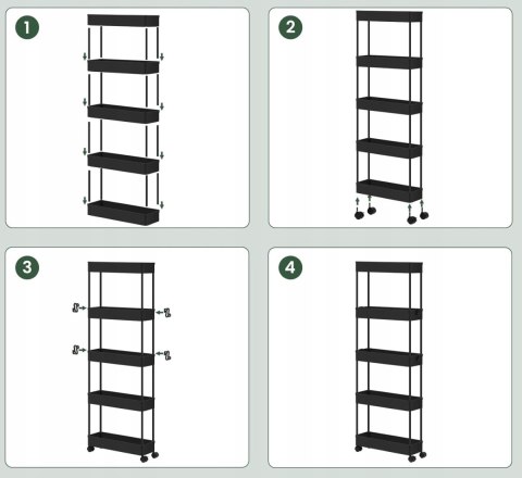 Regał Mobilny wąski wózek kuchenny z 4 poziomami 12.5 x 39 x 107.5 cm Regał Mobilny wąski wózek kuchenny z 4 poziomami 12.5 x 39 x 107.5 cm