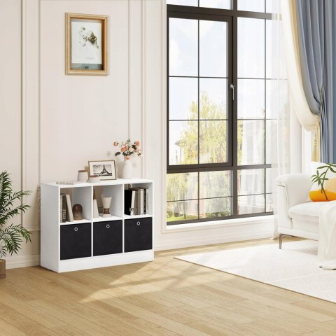 Regał na książki Woltu 80 x 30 x 60 cm biały 3 szufladu z włókniny Regał na książki Woltu 80 x 30 x 60 cm biały 3 szufladu z włókniny