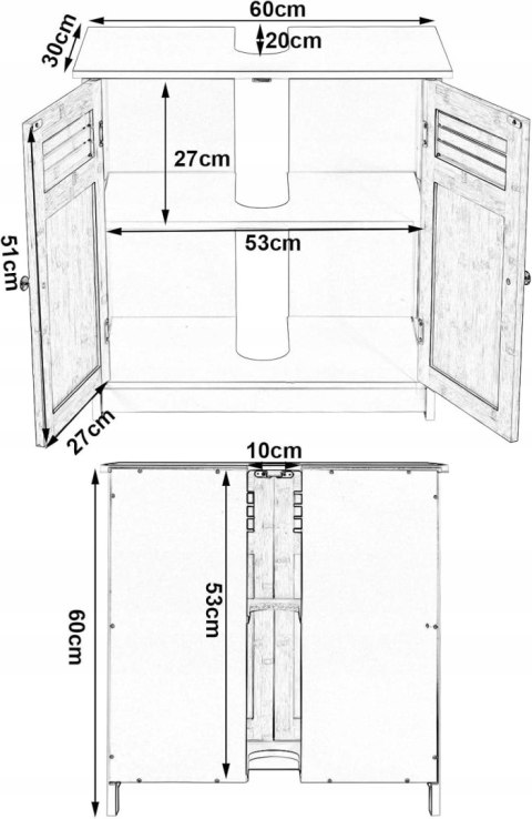 Szafka łazienkowa pod umywalkę EUGAD biały i brąz 60 x 30 x 60 cm Szafka łazienkowa pod umywalkę EUGAD biały i brąz 60 x 30 x 60 cm