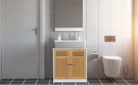 Szafka łazienkowa pod umywalkę EUGAD biały i brąz 60 x 30 x 60 cm Szafka łazienkowa pod umywalkę EUGAD biały i brąz 60 x 30 x 60 cm